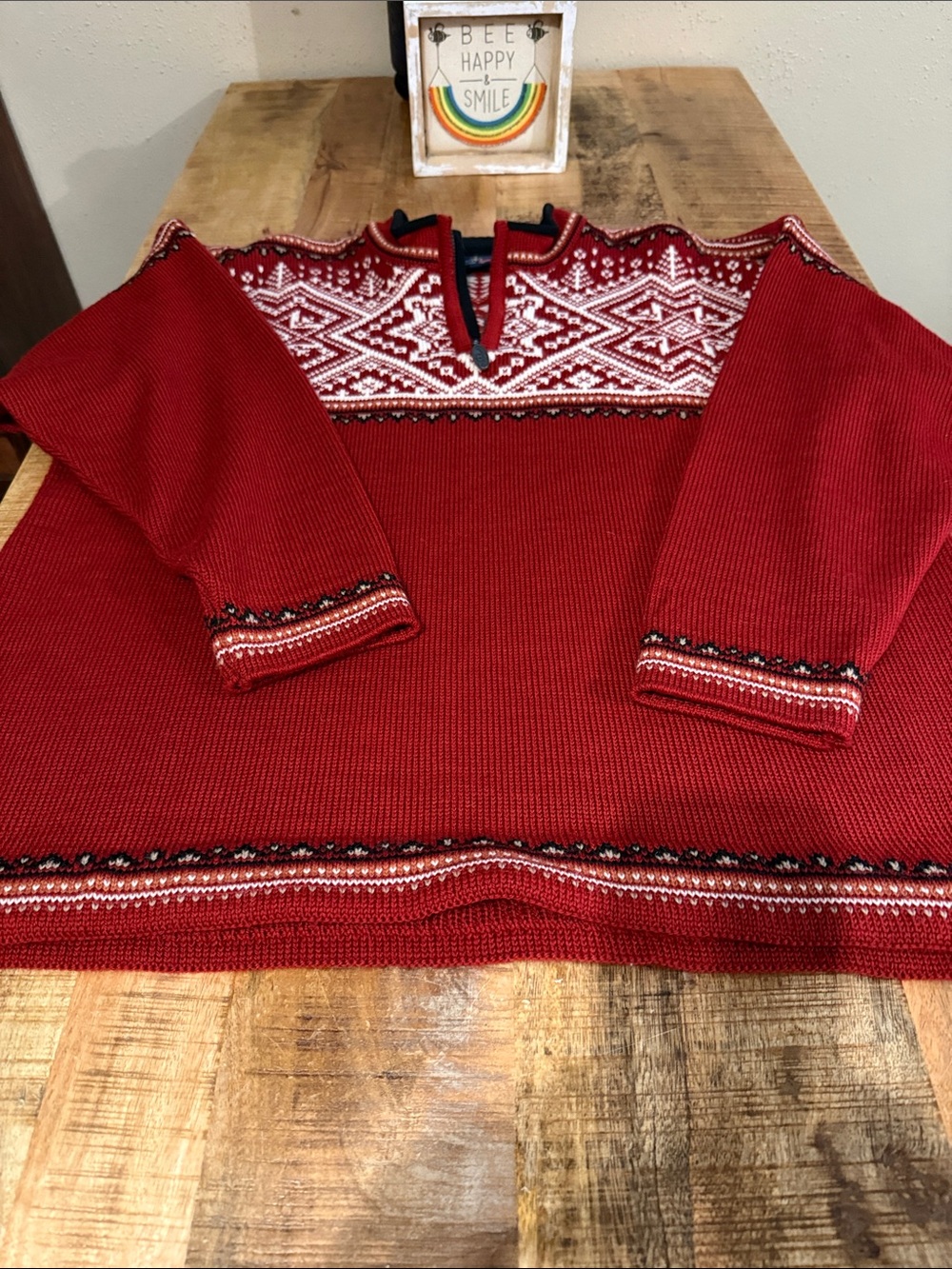 Men's Red Nordic-Pattern Zip Sweater - Picture 1 of 9